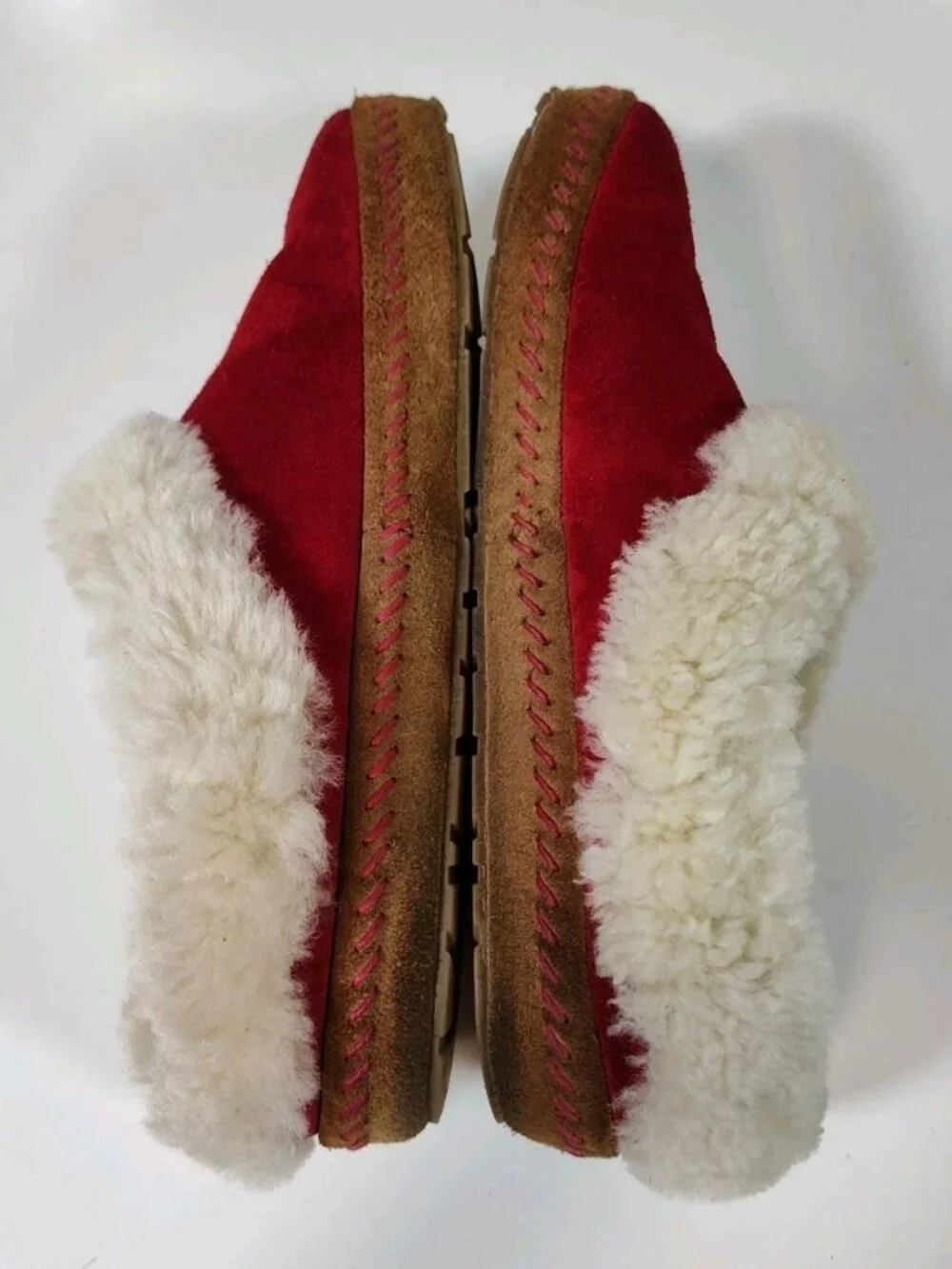 L.L.Bean Wicked Good Slippers Squam Lake Red Suede Lined Lamb Wool Women's 9M - Picture 5 of 10